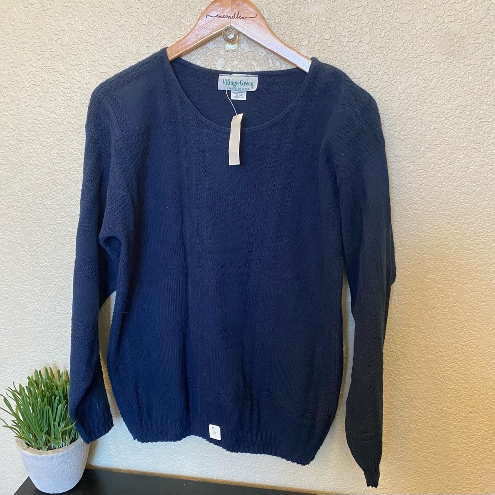 Vintage Village‎ Green made in the usa blue sweater deadstock new with tags med